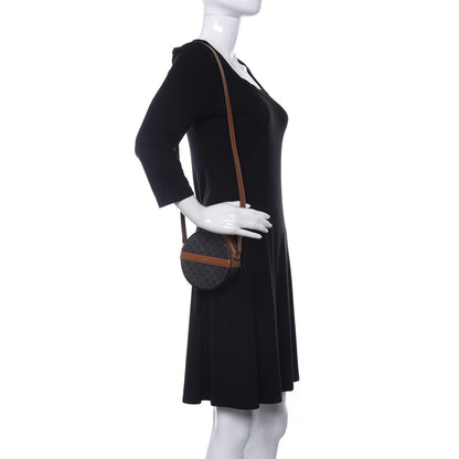 Celine Lambskin Triomphe Canvas Round Purse On Strap Black Tan 2 of 10