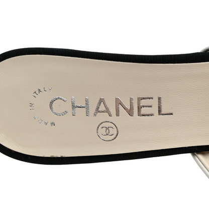 Chanel Lambskin Grosgrain Cap Toe Pearl Mule 40 Ecru Black 6 of 9