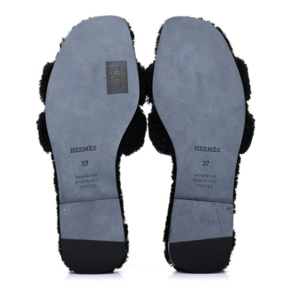 Hermes Woolskin Oran Sandals 37 Black 5 of 10