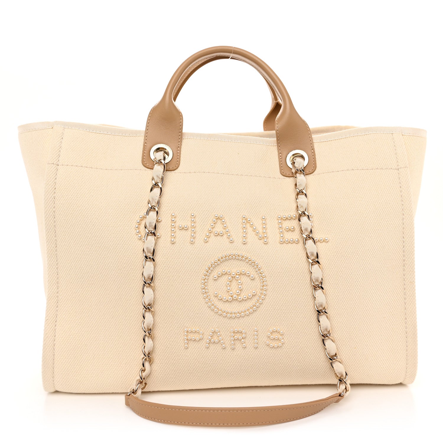 Chanel Canvas Pearl Medium Deauville Tote Ecru Beige 1 of 10