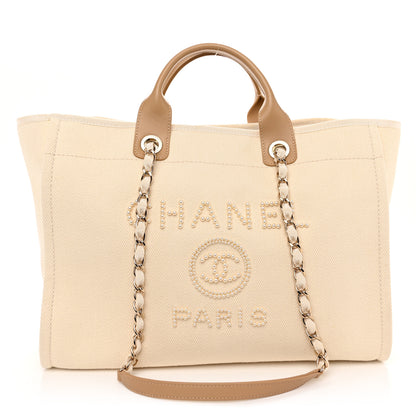 Chanel Canvas Pearl Medium Deauville Tote Ecru Beige 1 of 10