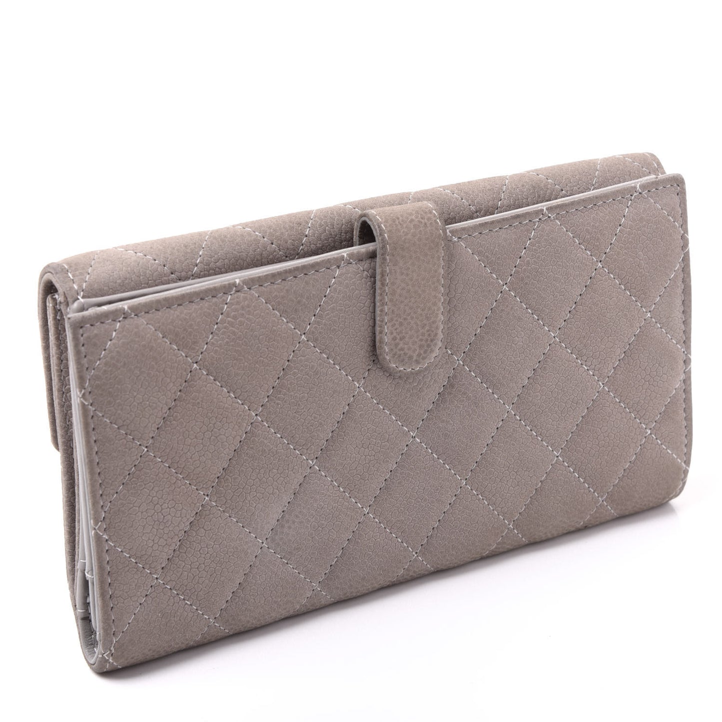 Iridescent Caviar Quilted Large Flap Wallet Grey