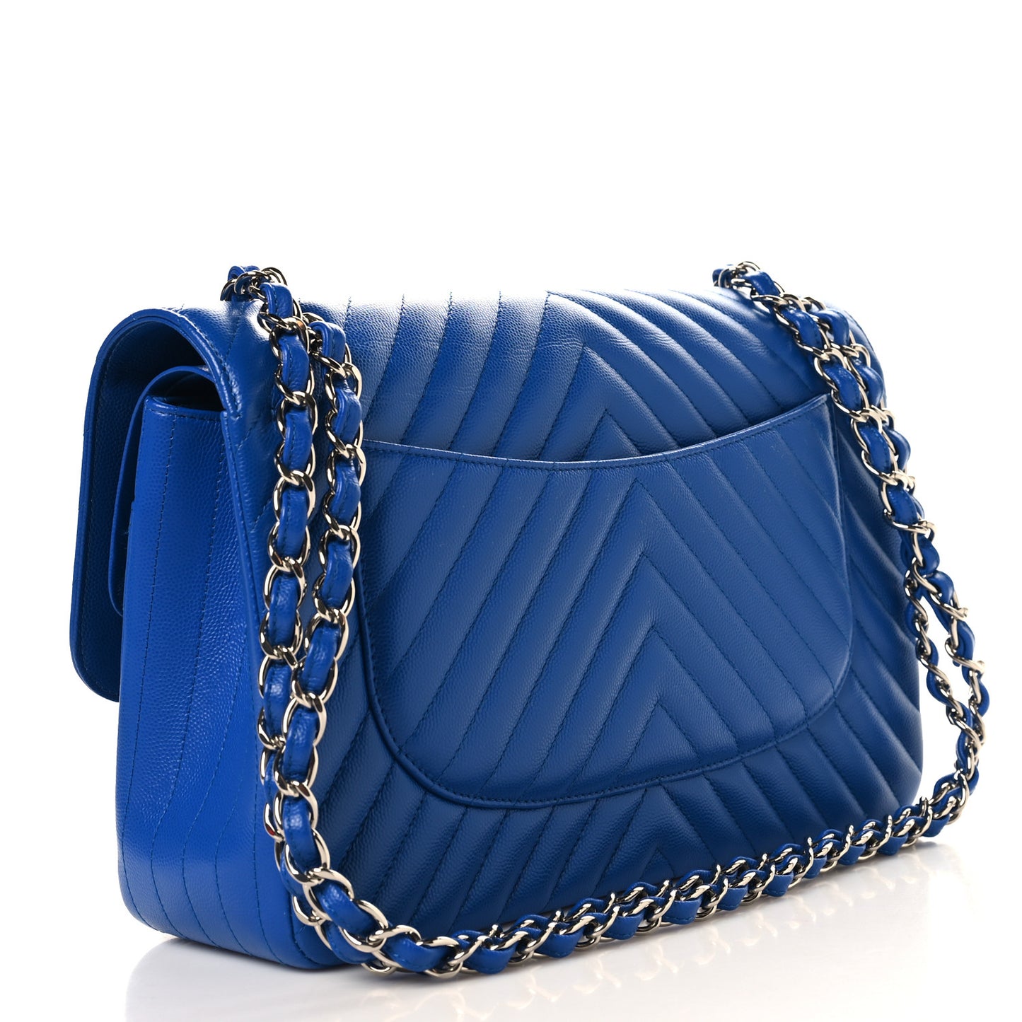 Caviar Chevron Quilted Jumbo Double Flap Blue