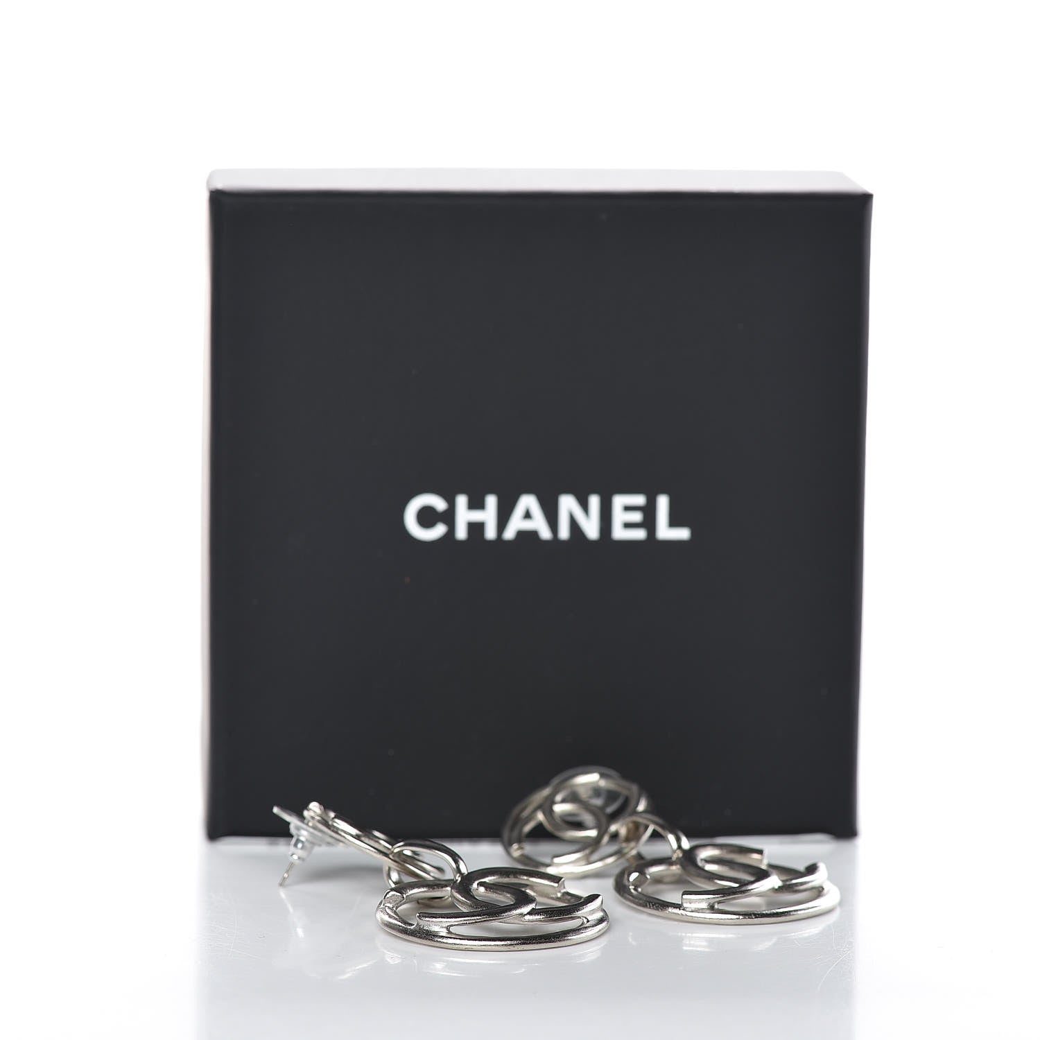 Chanel CC Hoop Drop Earrings Silver 5 of 5