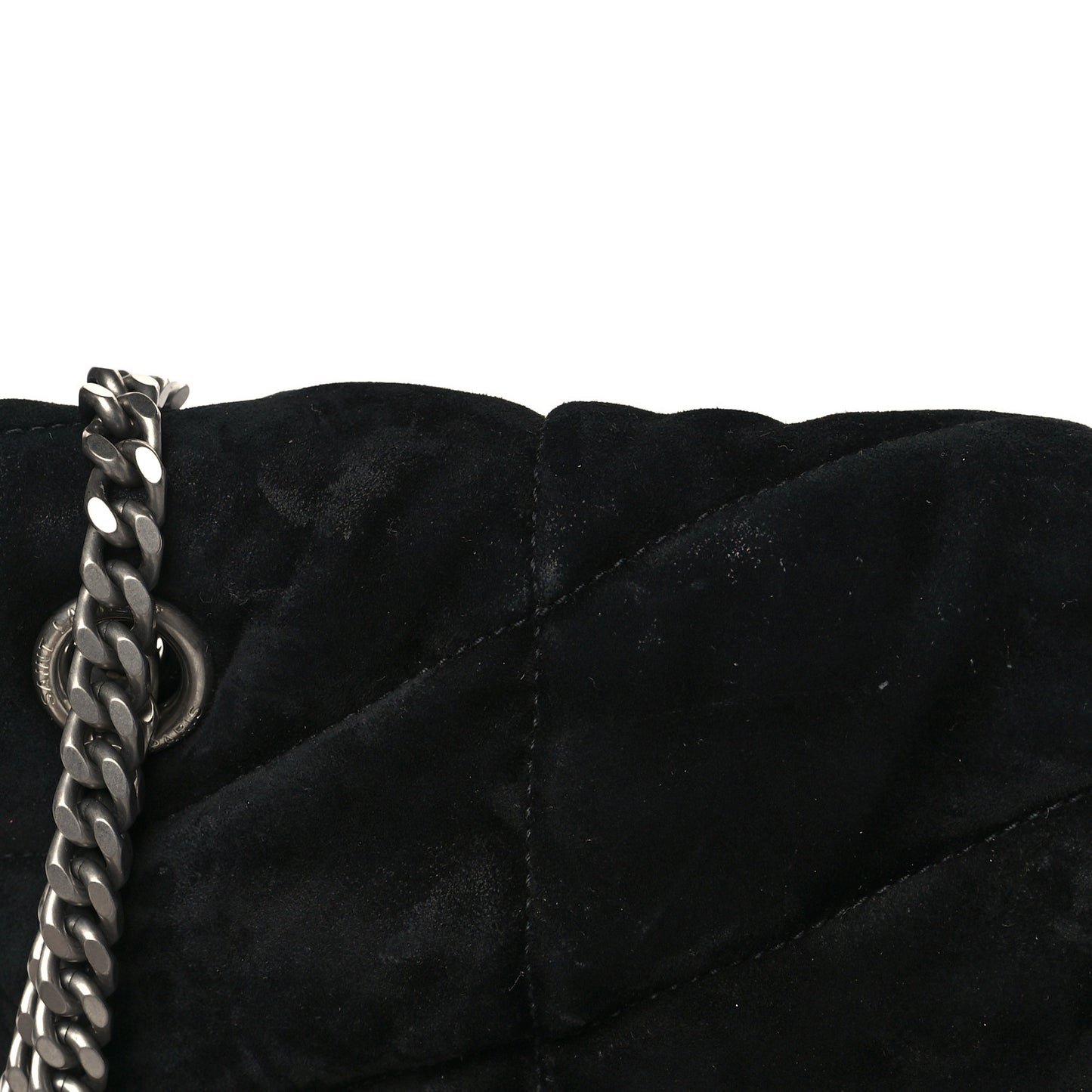 Suede Calfskin Quilted Small Loulou Puffer Monogram Chain Satchel Black