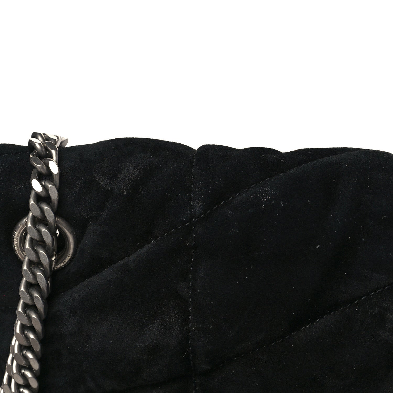 Saint Laurent Suede Calfskin Quilted Small Loulou Puffer Monogram Chain Satchel Black 12 of 12