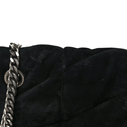 Saint Laurent Suede Calfskin Quilted Small Loulou Puffer Monogram Chain Satchel Black 12 of 12
