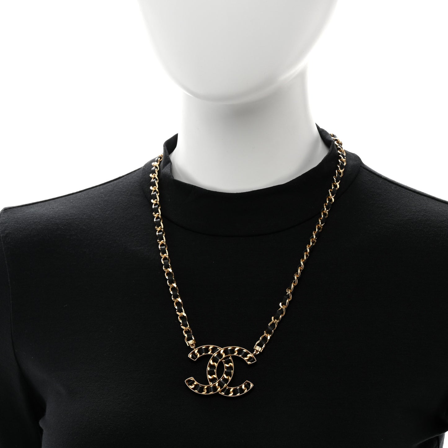 Metal Lambskin CC Buckle Up Necklace Black Gold