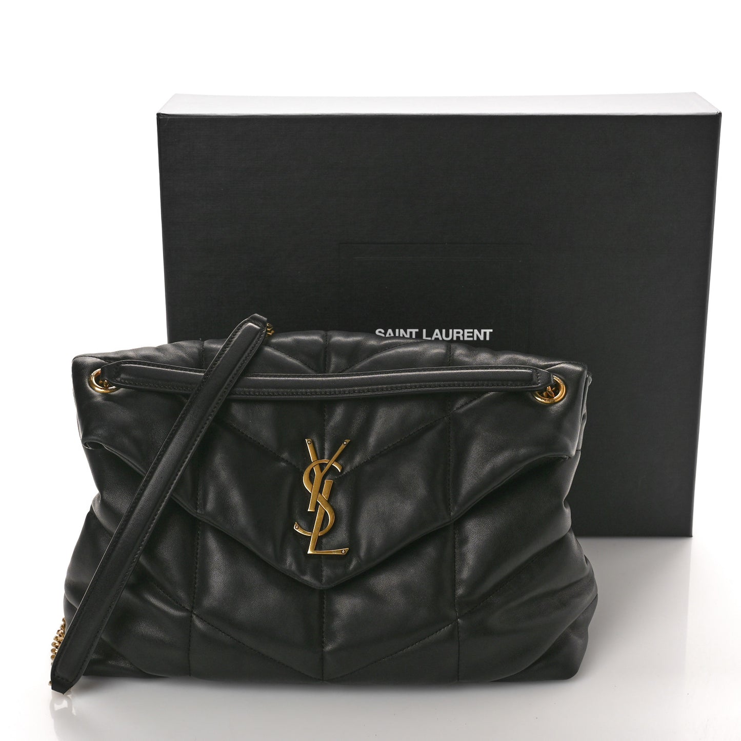 Lambskin Quilted Medium Loulou Puffer Monogram Chain Satchel Black