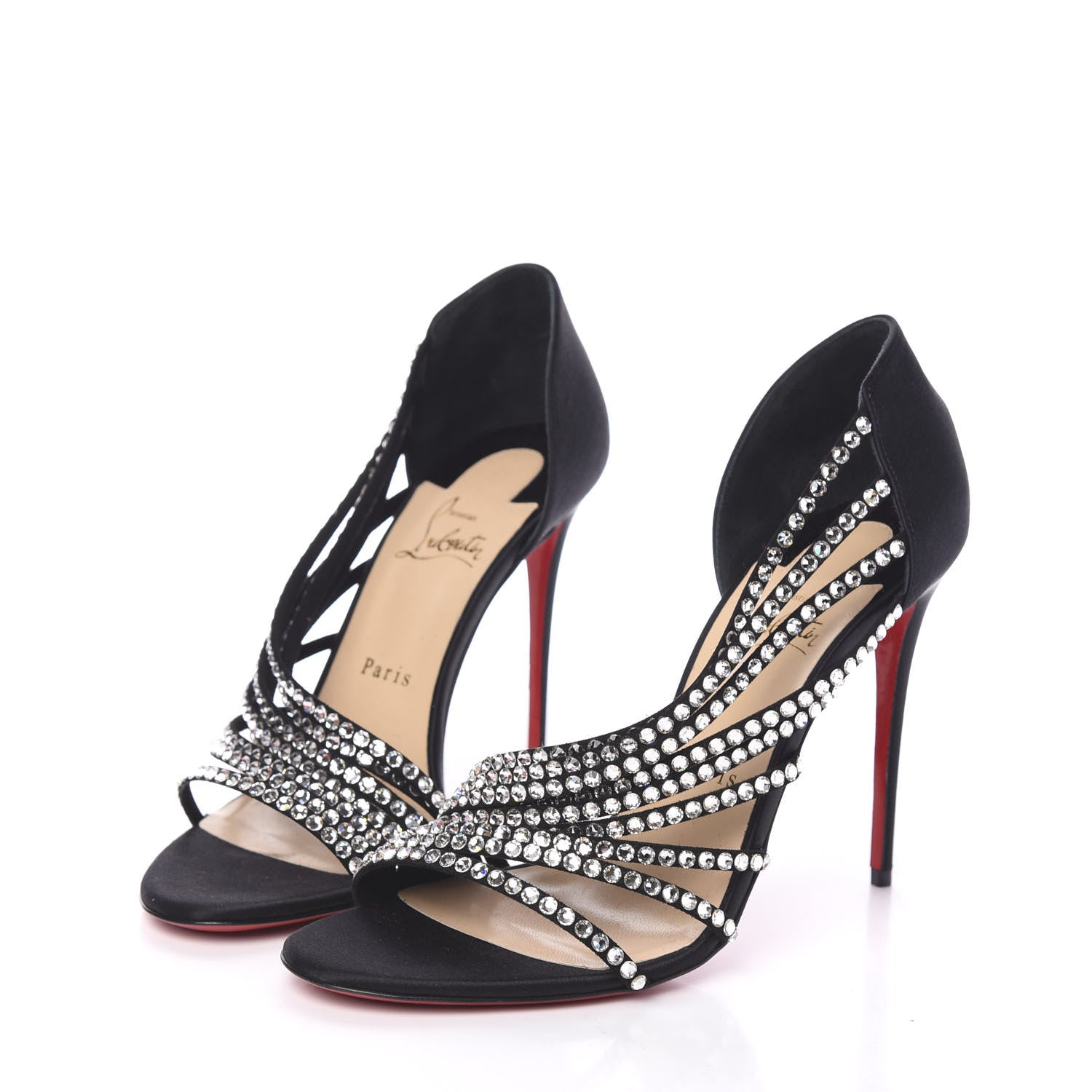 Christian Louboutin Crepe Satin Strass Norina 100 Sandals 40 Black 3 of 7