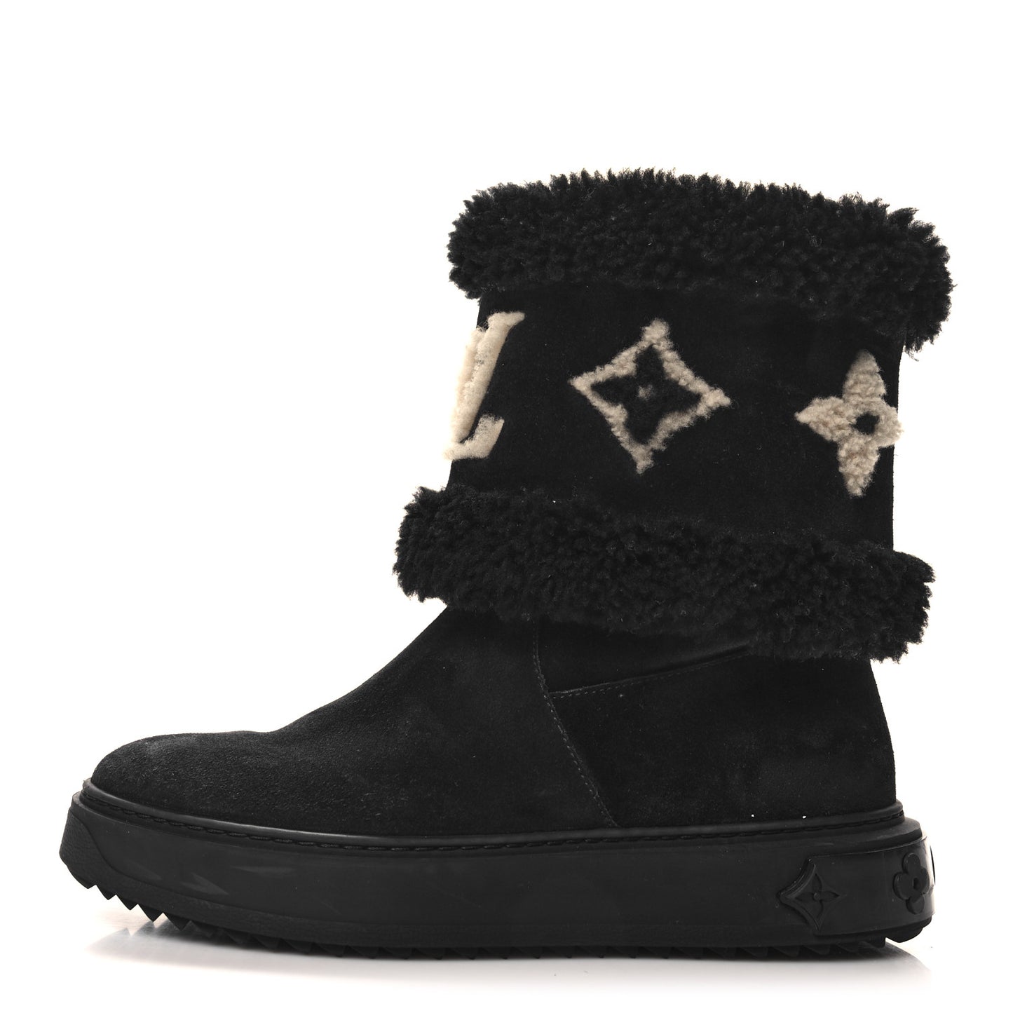 Suede Calfskin Shearling Snowdrop Flat Ankle Boot 40 Black