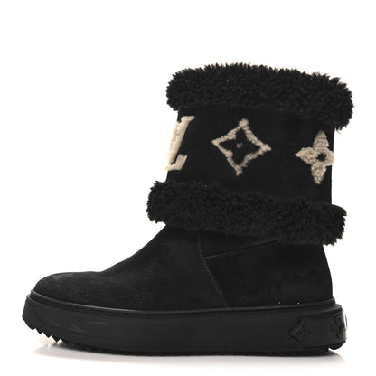 Louis Vuitton Suede Calfskin Shearling Snowdrop Flat Ankle Boot 40 Black 1 of 8