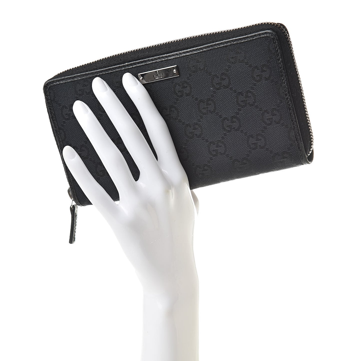 Monogram Metal Bar Zip Around Wallet Black