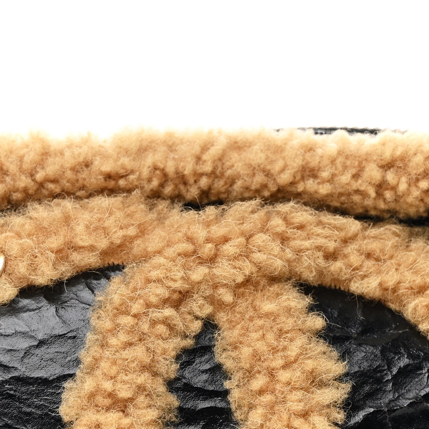 Shiny Crumpled Sheepskin Shearling Waist Bag Black Beige
