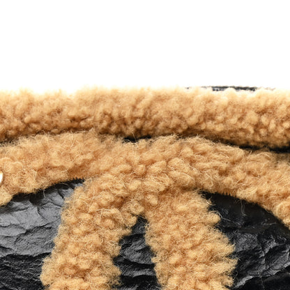 Chanel Shiny Crumpled Sheepskin Shearling Waist Bag Black Beige 8 of 10