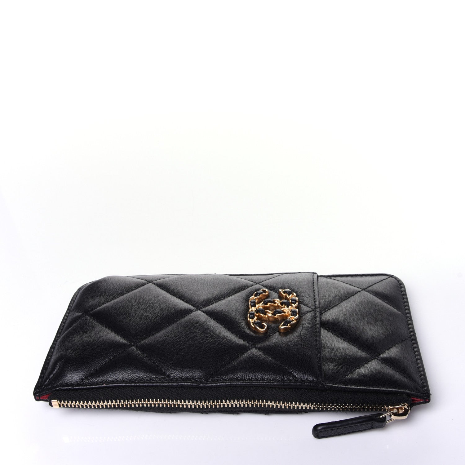 Chanel Goatskin Quilted Chanel 19 Flat Wallet Pouch Black 11 of 13