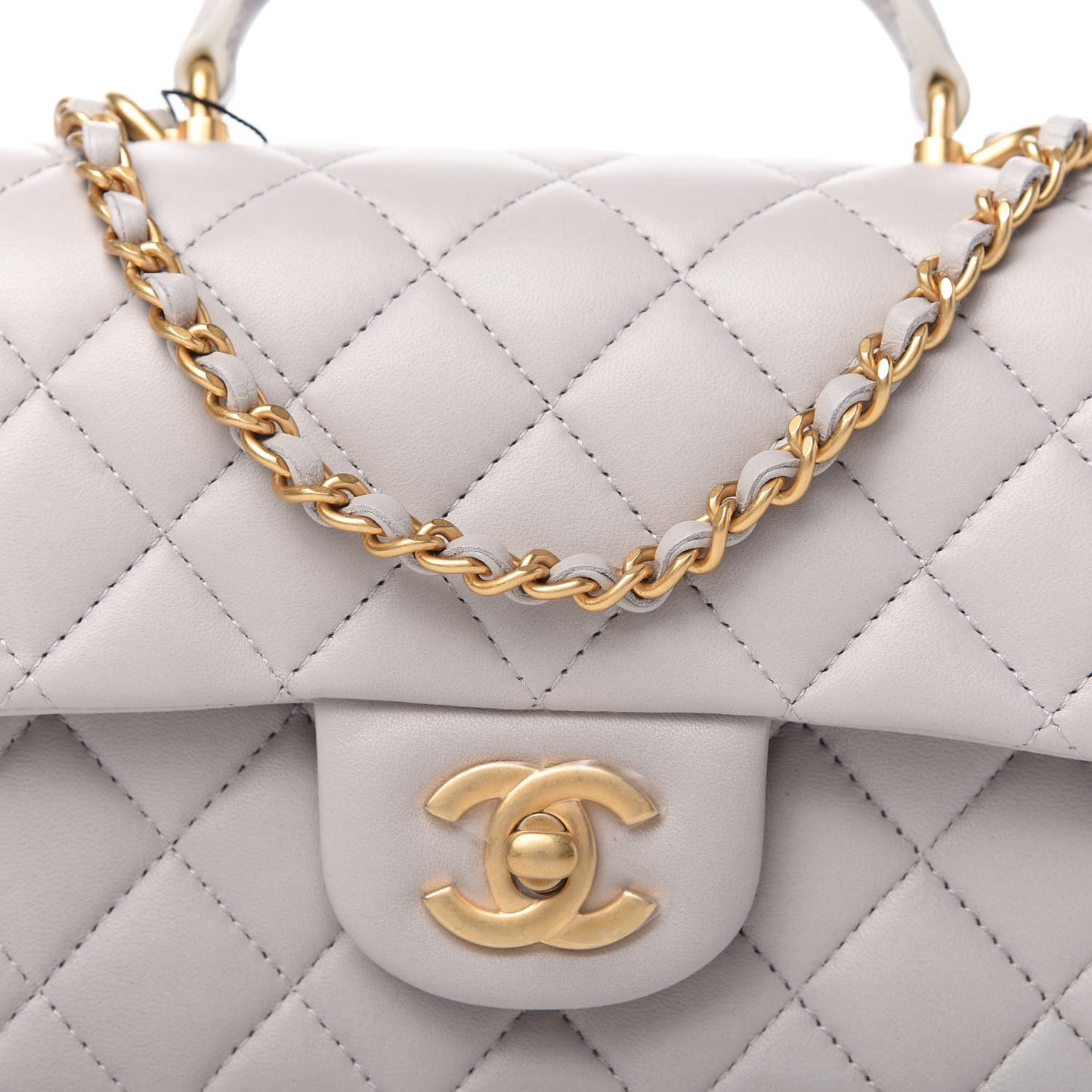 Lambskin Quilted Mini Top Handle Rectangular Flap Grey
