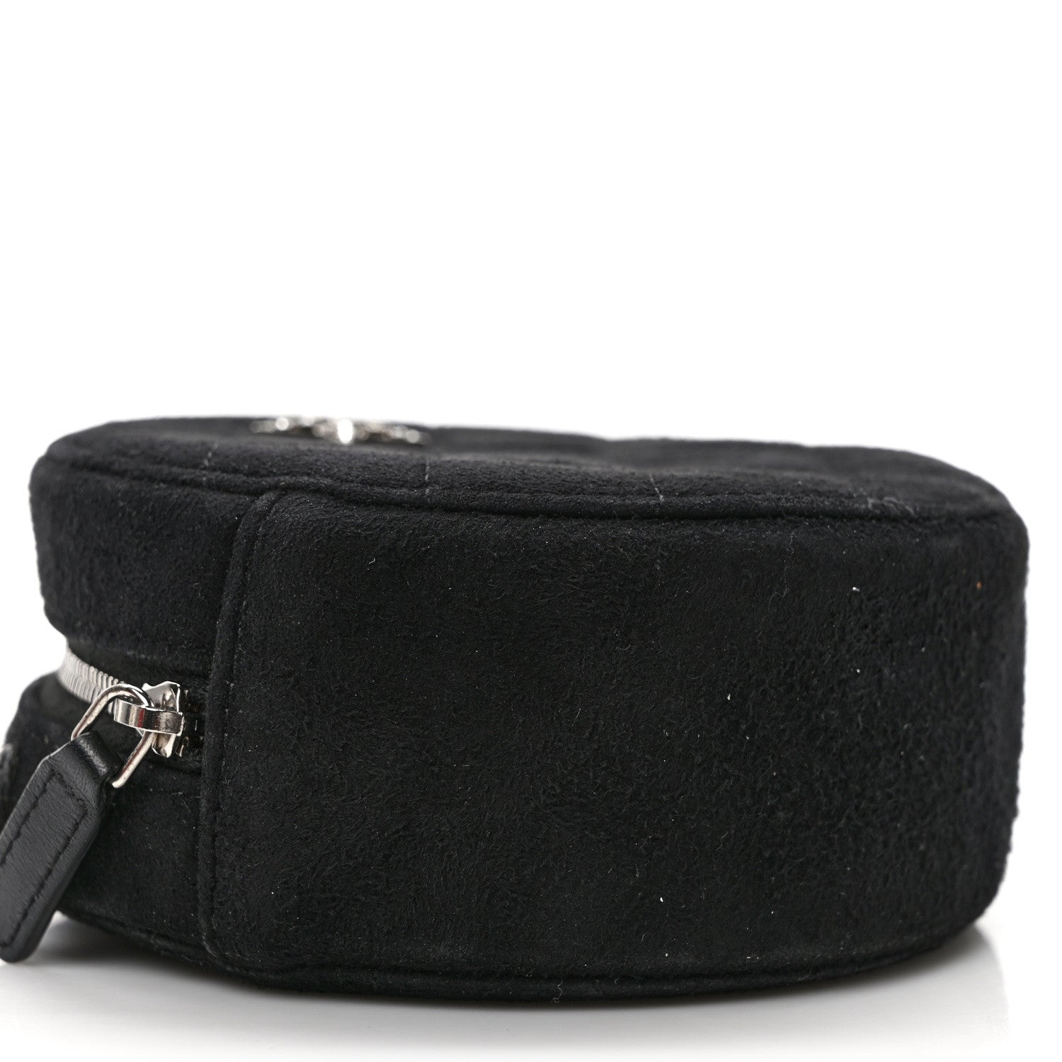 Chanel Suede Quilted Crystal Round Clutch With Logo Chain Black 8 of 10