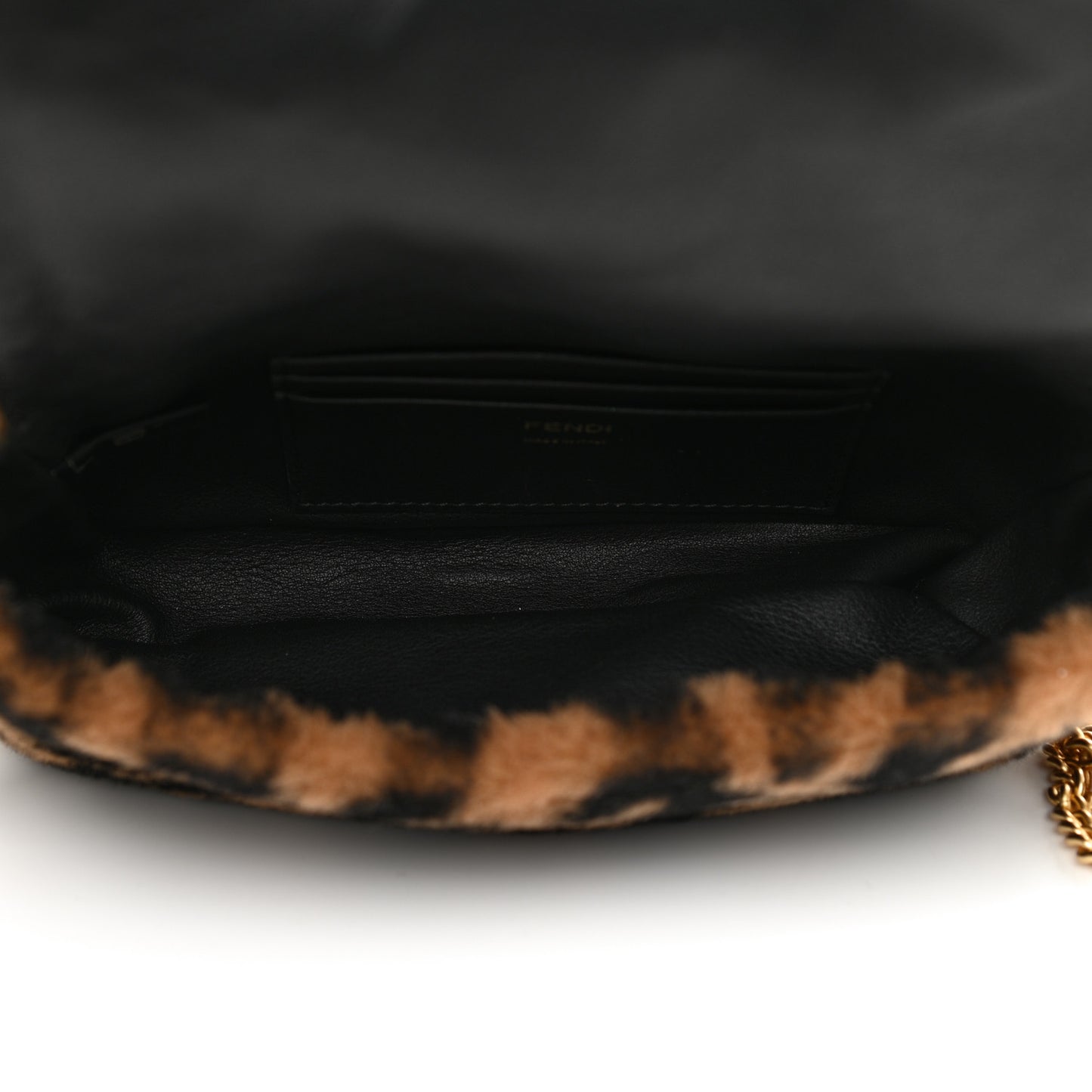 Shearling Vitello Dolce Macro FF 1974 Mini Baguette Tobacco Black