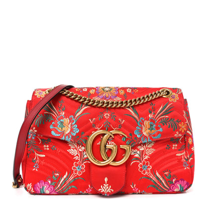 Gucci Jacquard Matelasse Floral Medium GG Marmont Shoulder Bag Red 1 of 13