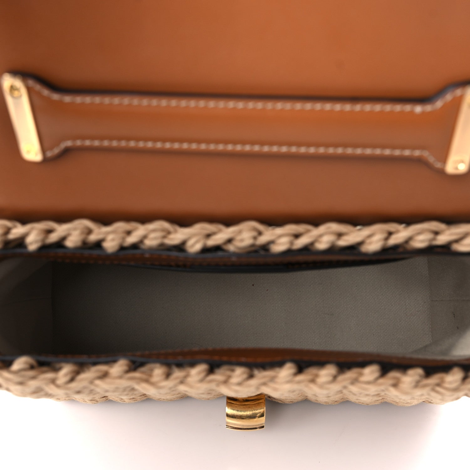 Salvatore Ferragamo Calfskin Wicker Margot Top Handle Satchel Brown 5 of 8