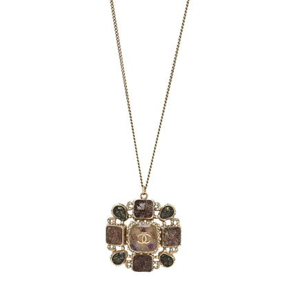 Chanel Gripoix Glitter Crystal CC Pendant Necklace Gold Multicolor 1 of 5