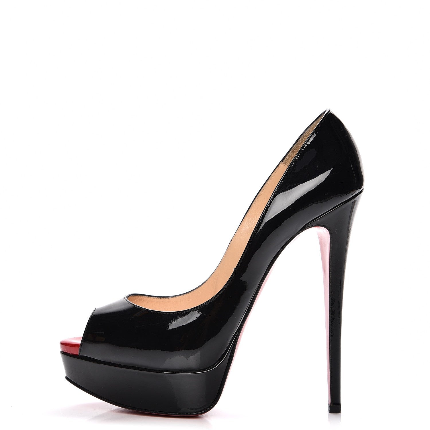 Christian Louboutin Patent Lady Peep 150 Pumps 39 Black Red 1 of 9