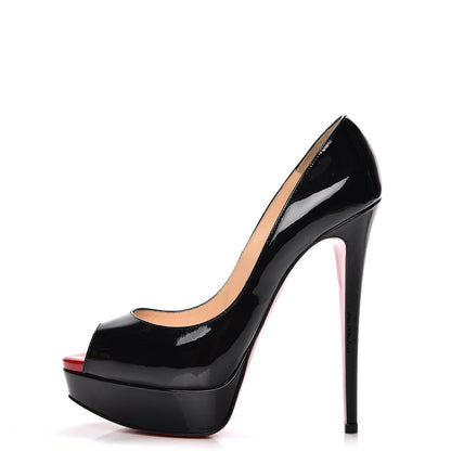 Christian Louboutin Patent Lady Peep 150 Pumps 39 Black Red 1 of 9