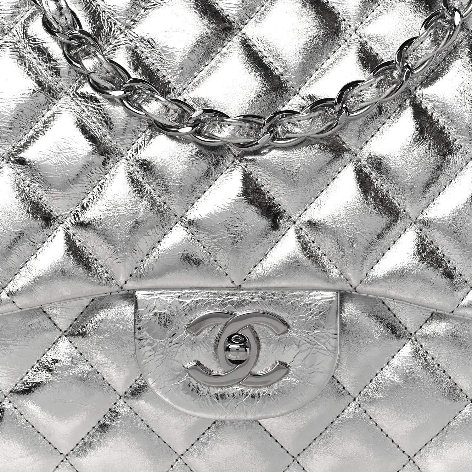 Chanel Metallic Aged Calfskin Quilted Jumbo Single Flap Silver 8 of 10