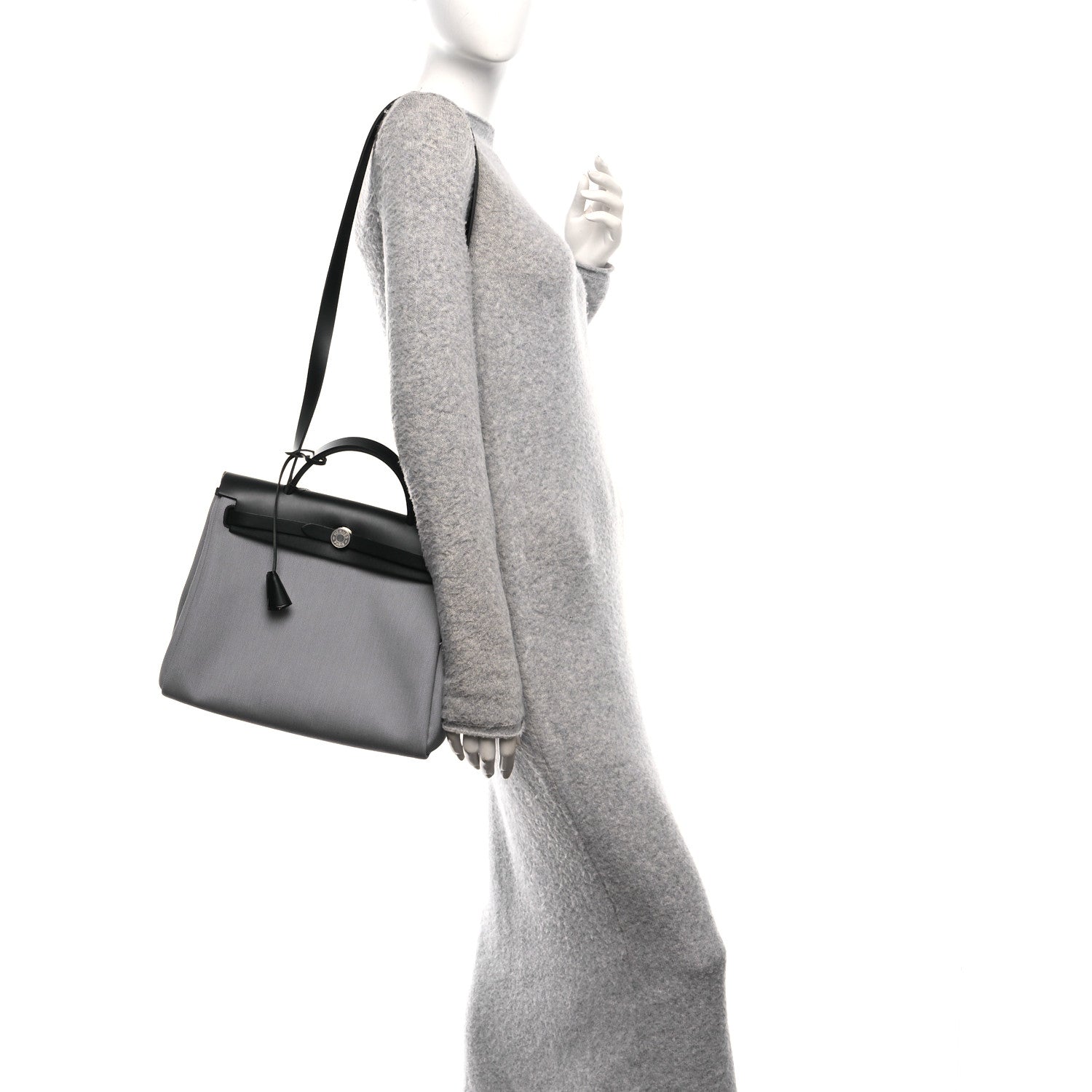 Hermes Military Toile Vache Hunter Herbag Zip Retourne 31 PM Gris Pantin Black 2 of 12