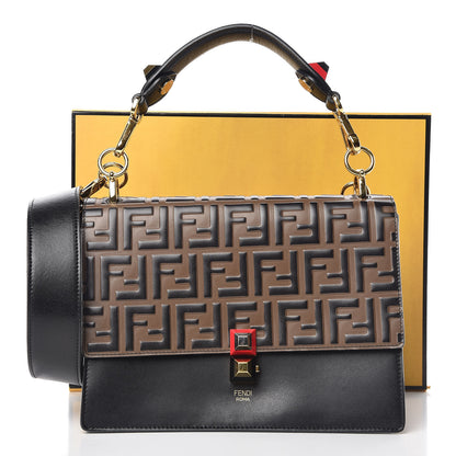 Fendi Vitello Liberty Bi-Color FF 1974 Embossed Kan I Shoulder Bag Black Maya 11 of 11