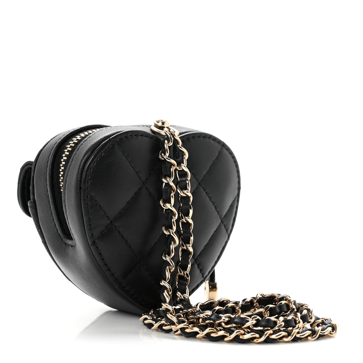Chanel Lambskin Quilted CC In Love Heart Coin Purse With Chain Black 2 of 7
