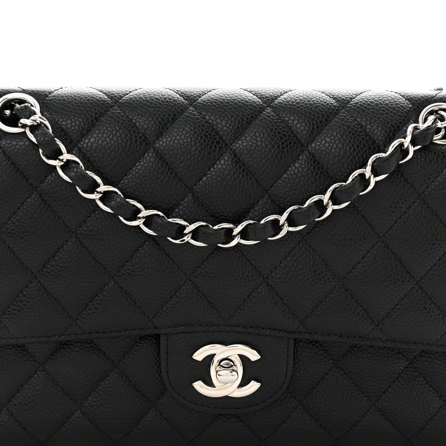 Caviar Quilted Medium Double Flap Black