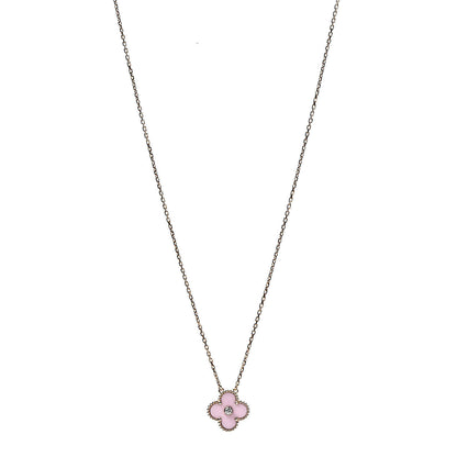 Van Cleef & Arpels 18K Rose Gold Diamond Pink Porcelain Vintage Alhambra Pendant Necklace 1 of 7
