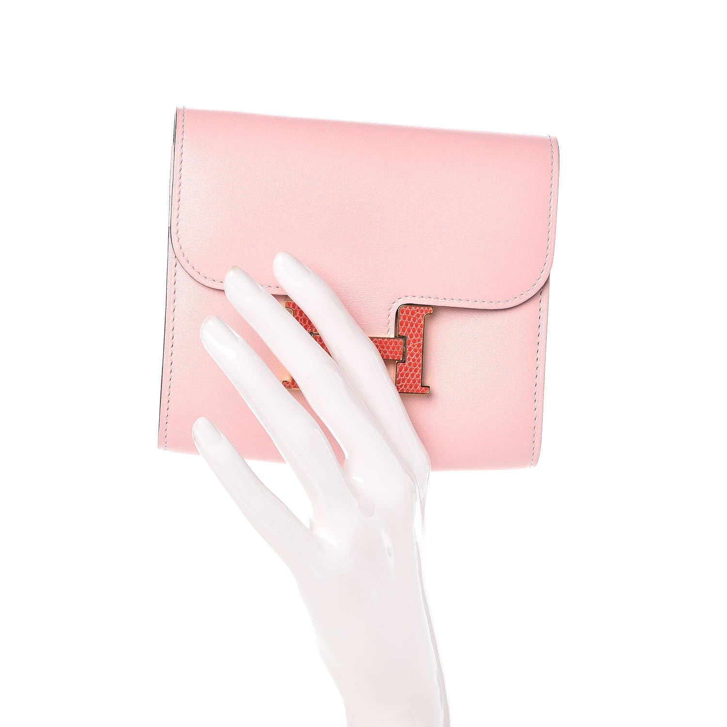 Hermes Tadelakt Lizard Constance Short Wallet Rose Sakura Bougainvillea 2 of 15