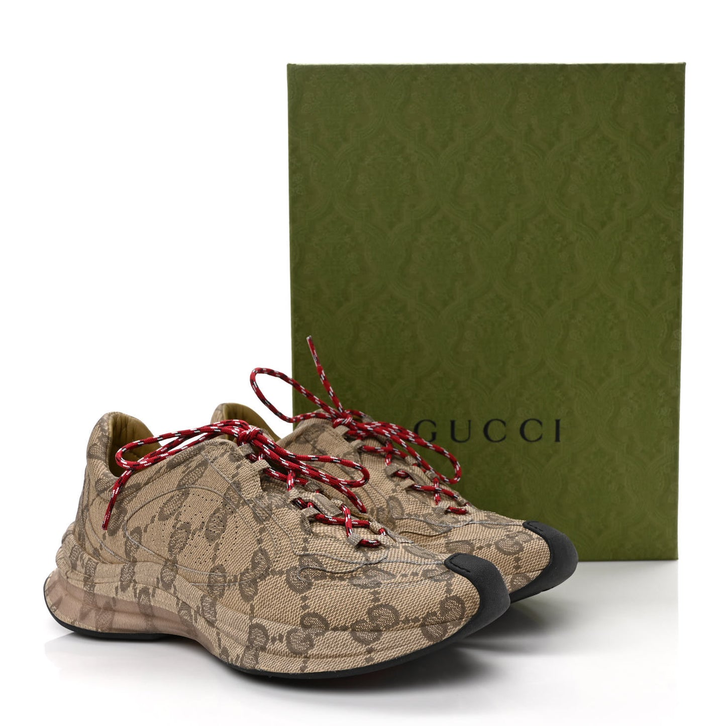 Ultralight Plume Calfskin Monogram Printed Mens Gucci Run Sneakers 8 Beige Ebony