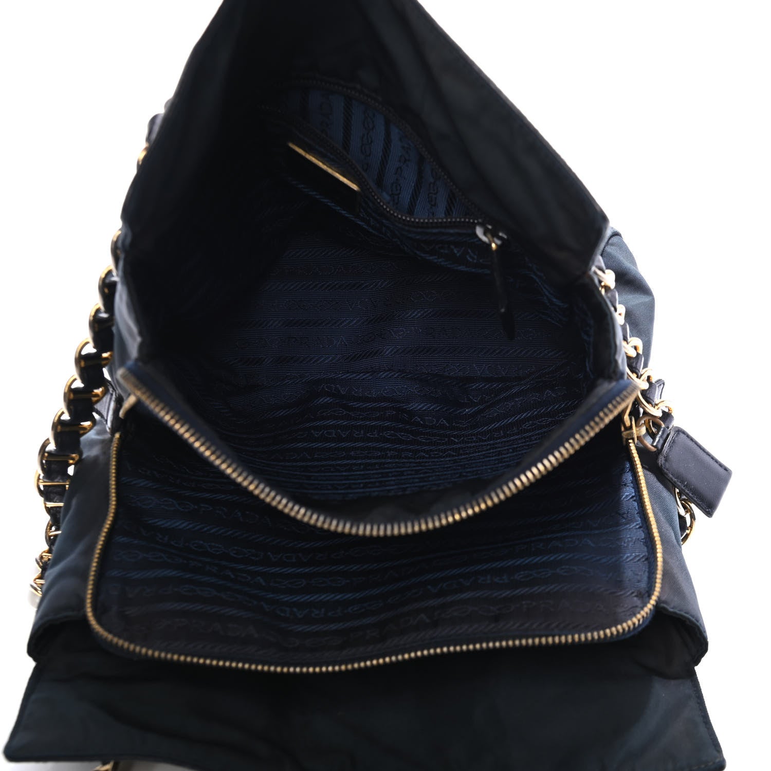 Prada Nappa Tessuto Nylon Chain Tote Navy 3 of 4