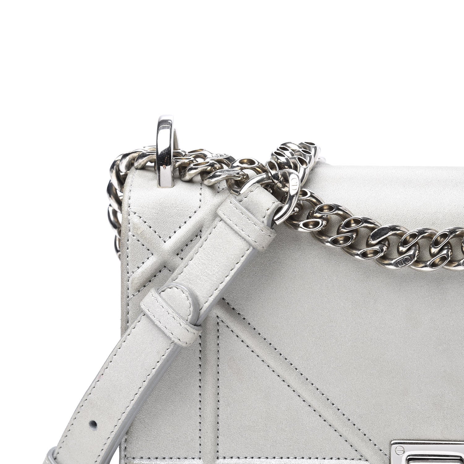 Christian Dior Metallic Patent Micro-Cannage Small Diorama Flap Bag Silver 10 of 10