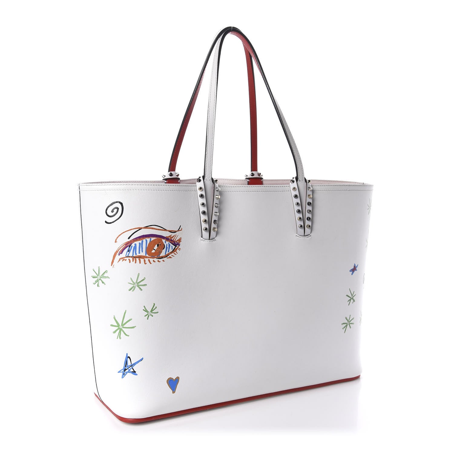 Christian Louboutin Calfskin Spikes Loubitag East West Cabata Tote White 4 of 14