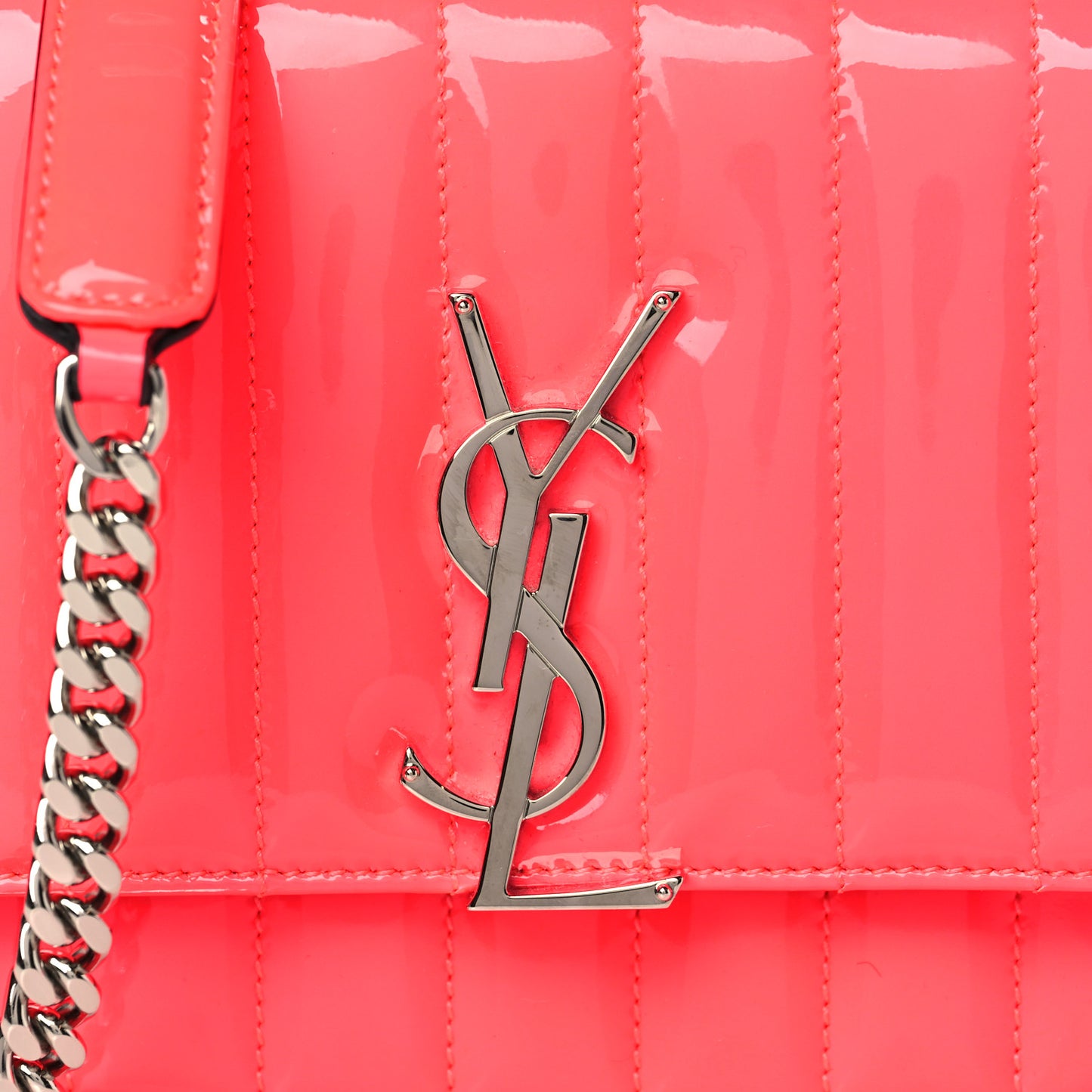 Patent Calfskin Matelasse Monogram Small Vicky Chain Bag Neon Pink