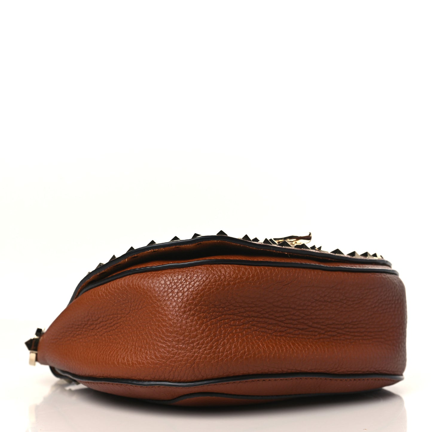 Pebbled Calfskin Rockstud Saddle Bag Saddle Brown