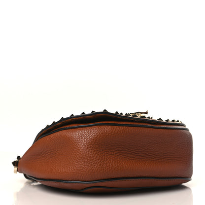 Valentino Garavani Pebbled Calfskin Rockstud Saddle Bag Saddle Brown 4 of 9