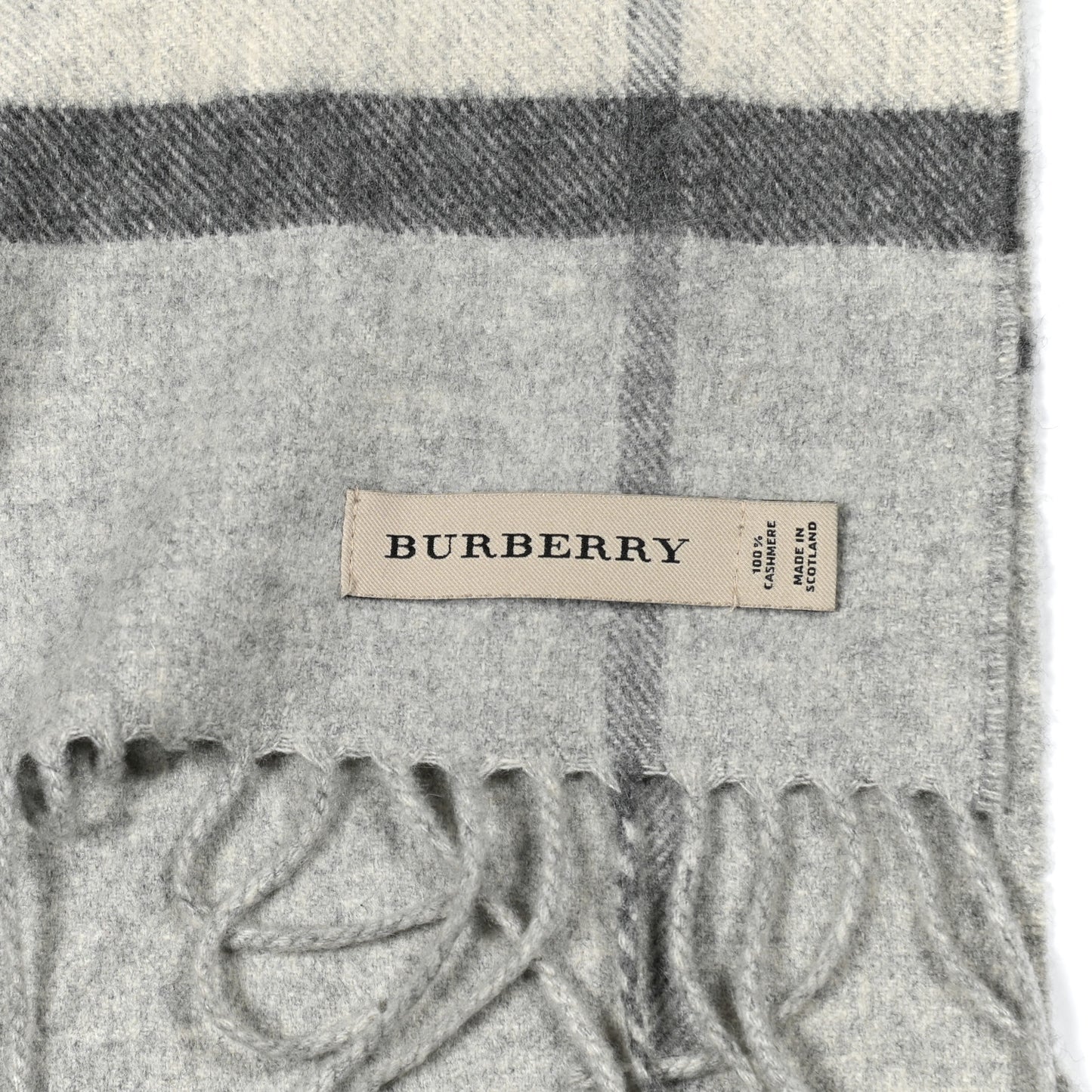 Cashmere Giant Check Fringe Scarf Pale Grey
