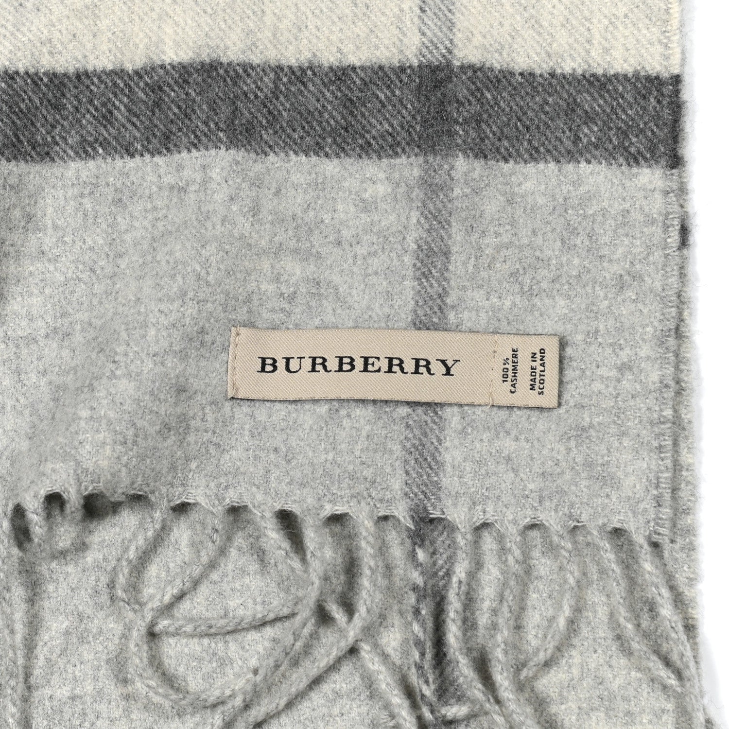 Burberry Cashmere Giant Check Fringe Scarf Pale Grey 4 of 4