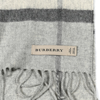 Burberry Cashmere Giant Check Fringe Scarf Pale Grey 4 of 4