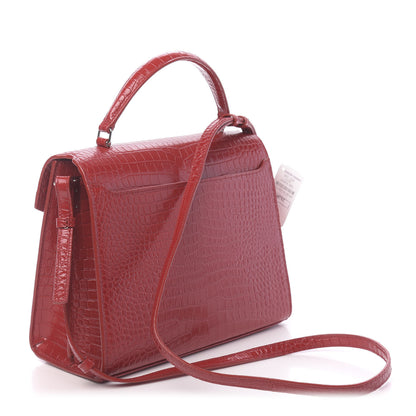 Saint Laurent Calfskin Crocodile Embossed Medium Classic Monogram Cassandra Top Handle Red 6 of 12