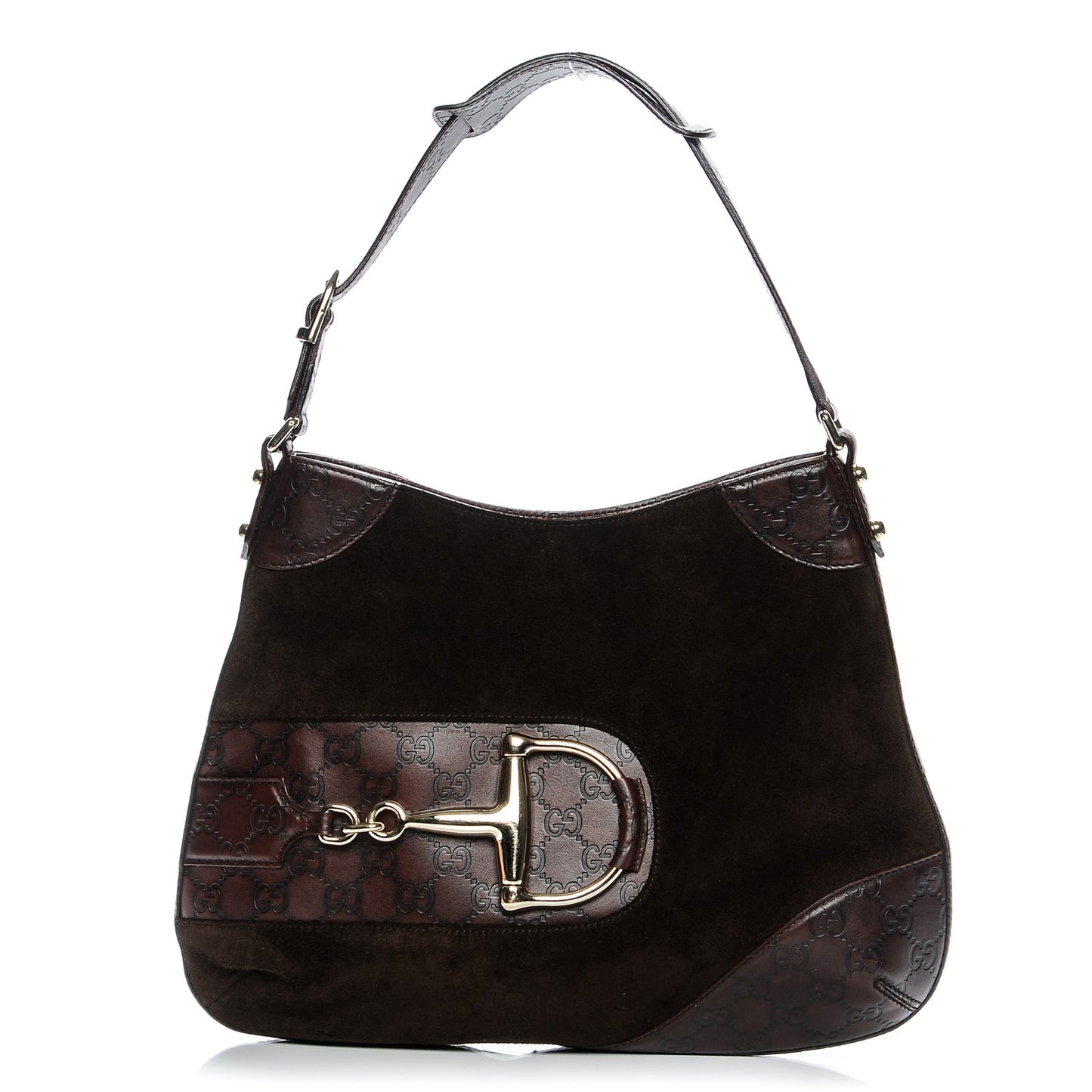 Guccissima Suede Hasler Hobo Dark Brown