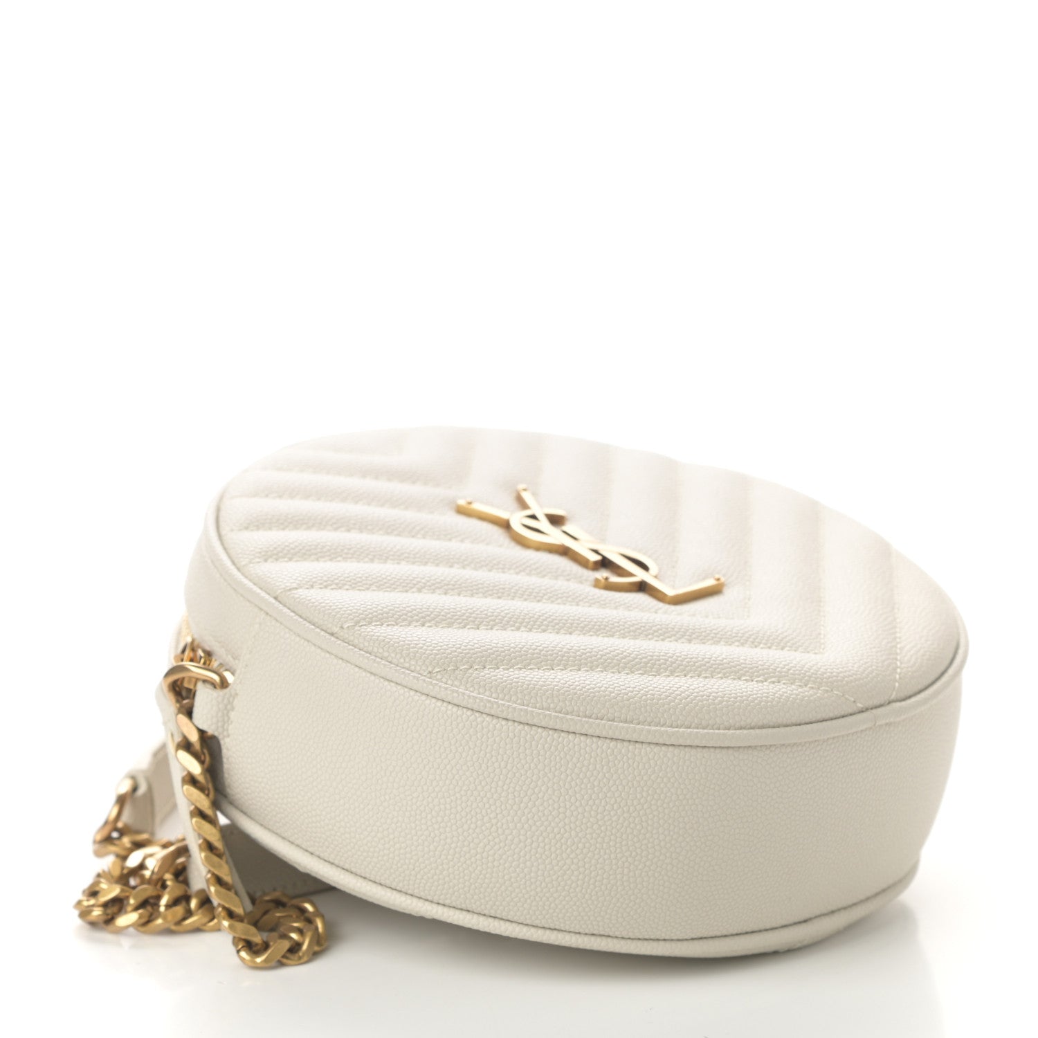 Saint Laurent Grain De Poudre Matelasse Chevron Quilted Round Vinyle Camera Bag Blanc Vintage 4 of 9
