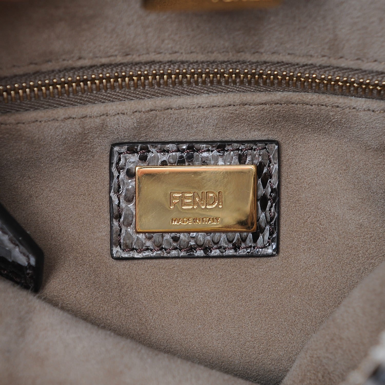 Fendi Snakeskin Camoscio Mini Peekaboo Iconic Satchel Asfalto Nocciola 7 of 8