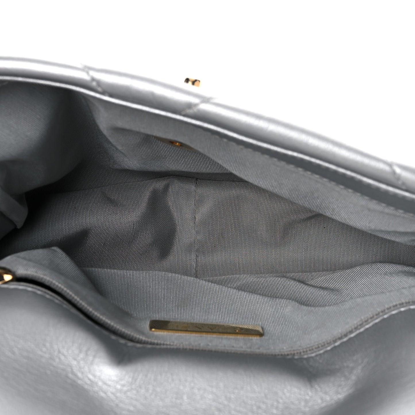Metallic Goatskin Quilted Medium Chanel 19 Flap Silver